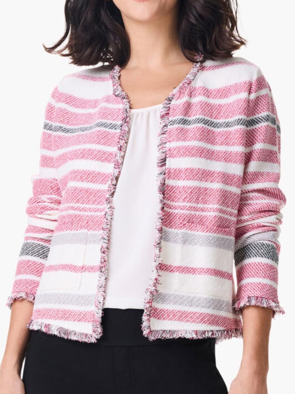 NIC+ZOE Fringe Trim Open Cardigan